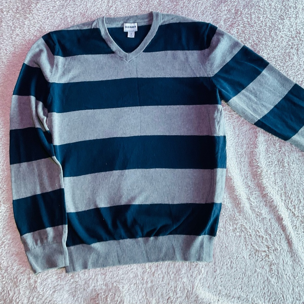 Old Navy Men's Striped Gray and Blue Sweater size M